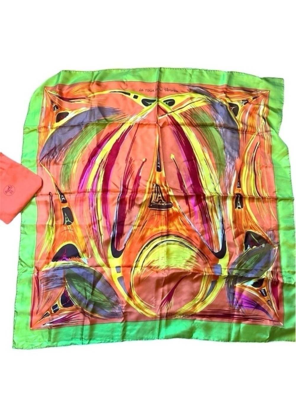 Hermes La Tour Eiffel S’Envole Silk Printed Scarf With Bag New